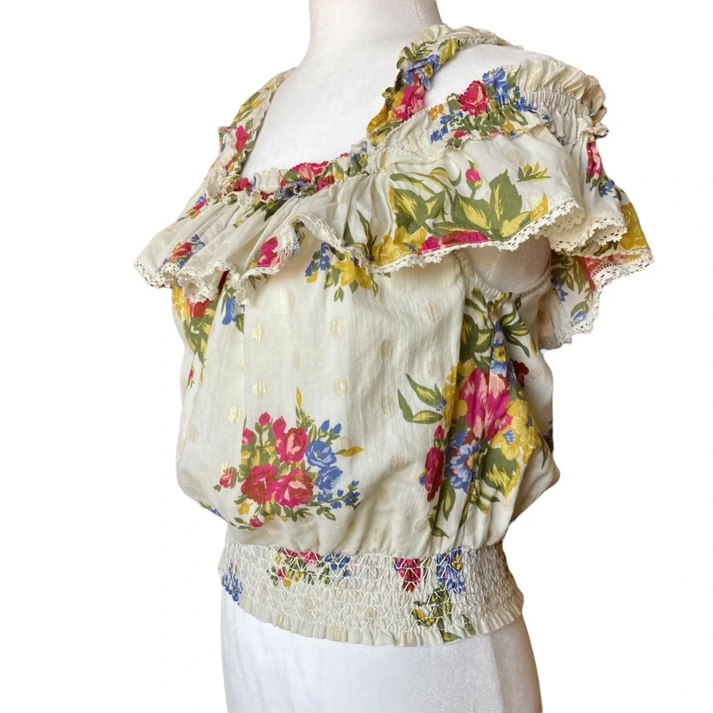 NWOT House of Harlow Off-the-Shoulder Smocked ruffle floral blouse-Sz M - Picture 5 of 11